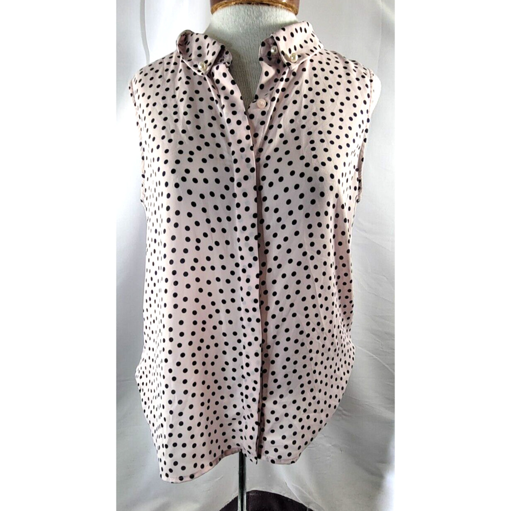 Karl Langerfeld Womens Medium Lt Pink Black Polka Dot Hidden Button Up Blouse